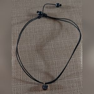 New Handmade Black Quartz Charm & Black 2-Strand Leather Necklace